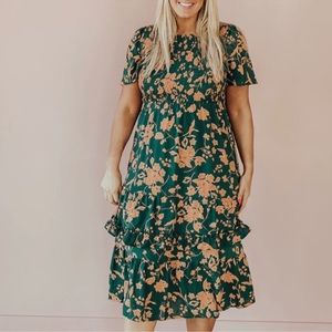 NWT green smocked midi dress